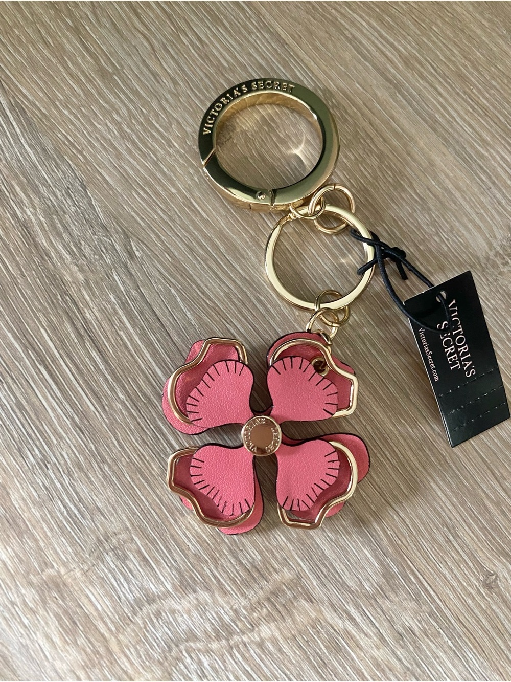 Victoria's Secret Gold & Pink Floral Keyring Charm